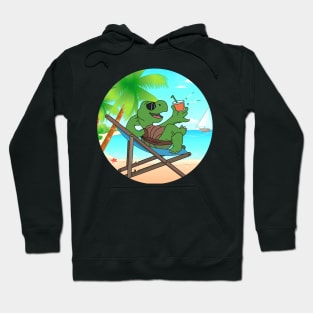 Turtle Chilling At Beach With Sunset Comic Style Hoodie